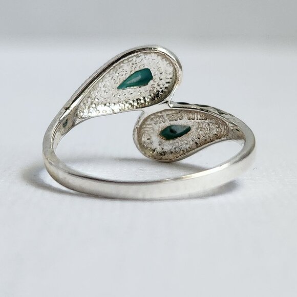 1990's Signed 925 Silver Classic Turquoise & Marcasite Ring Size 7 - Picture 4 of 12